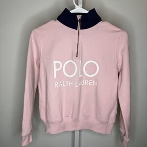 Ralph Lauren Polo Girls Pink Pull Over Sweatshirt 1/4 Zip Size 12/14 Large